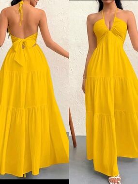 Yellow Halter-Tie Maxi Dress - Women